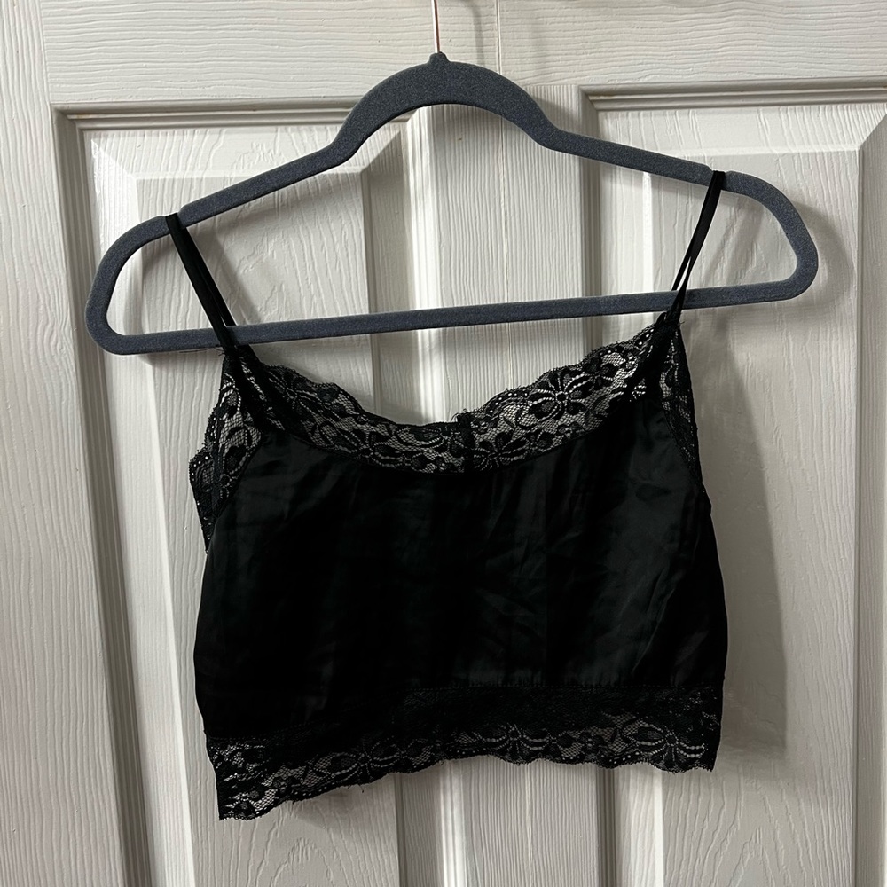 SHEIN Black Silk & Lace Crop Top. Size Small. Used Once.